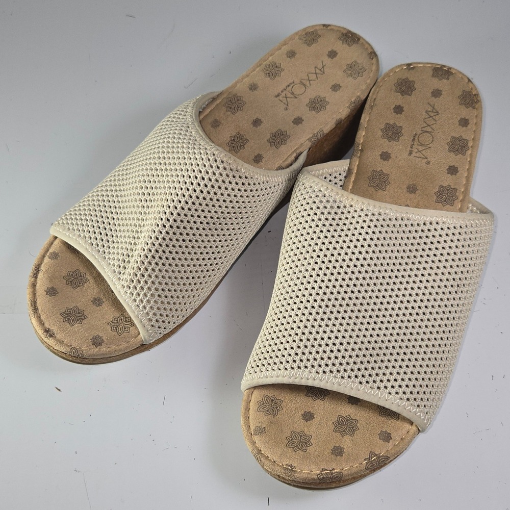Axiom Women's Beige Mesh Wedge‎ Slide Sandals Comfort Cork Wedge Size 10M